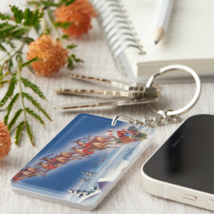 Oud Kerstmis, slee van kerstman en rendieren Sleutelhanger