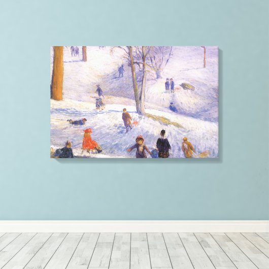 Oud Kerstmis, sleeën, Central Park Glackens Canvas Afdruk (Insitu (Houten vloer))