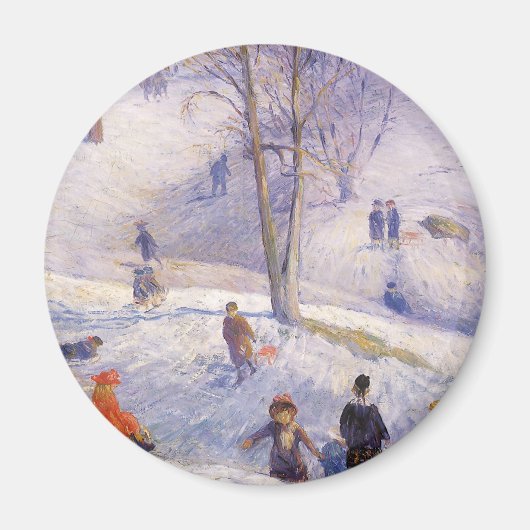 Oud Kerstmis, sleeën, Central Park Glackens Magneet (Voorkant)