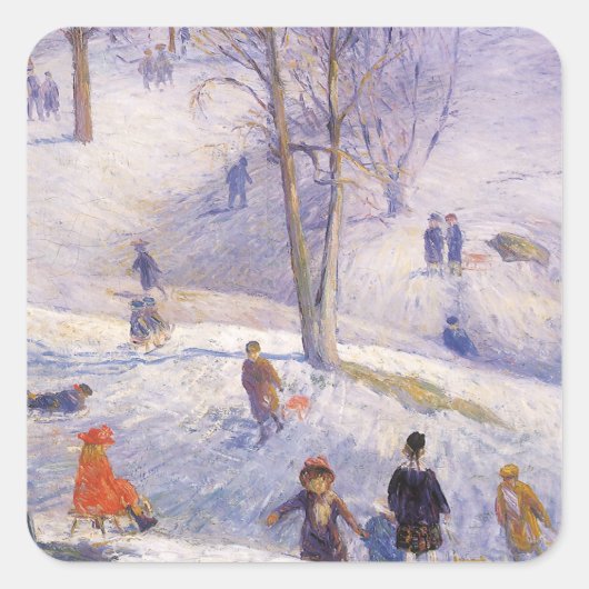 Oud Kerstmis, sleeën, Central Park Glackens Vierkante Sticker (Voorkant)