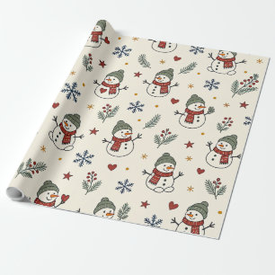 Oud Kerstmis Sneeuwmannen Harten Groene Patroon Cadeaupapier