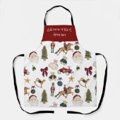 Oud Kerstmis Speelgoed Patroon Rode Schort (Voorkant)