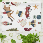 Oud Kerstmis Speelgoed Patroon Theedoek (Gevouwen)