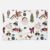 Oud Kerstmis Speelgoed Patroon Theedoek (Horizontaal)