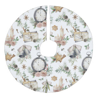 Oud Kerstmis, Stopwatch, Misteletoe Patroon F Imitatie Linnen Kerstboom Kleed