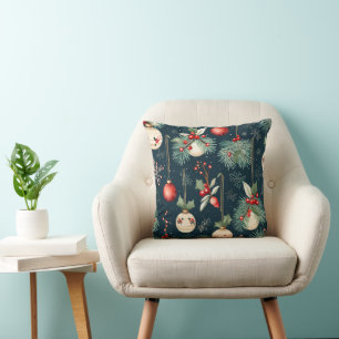 Oud Kerstmis Teal en Rood Ornament Patroon Kussen
