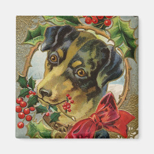 Oud Kerstmis, Teckel Puppy Hond met Hulst Magneet