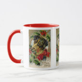 Oud Kerstmis, Teckel Puppy Hond met Hulst Mok (Links)