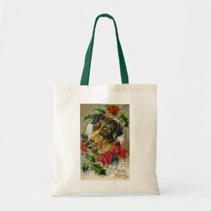Oud Kerstmis, Teckel Puppy Hond met Hulst Tote Bag