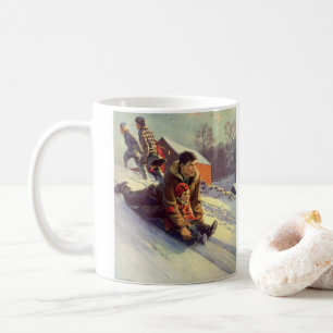 Oud Kerstmis, Vader en Dochter Sleden Koffiemok