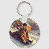 Oud Kerstmis, vader en dochter sleeën Sleutelhanger (Voorkant)