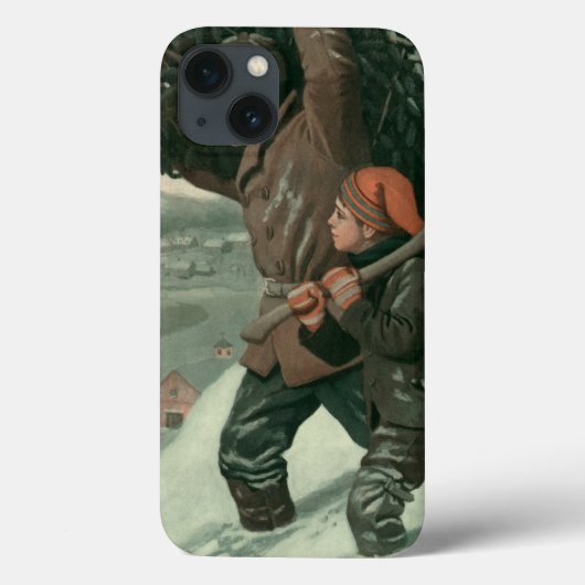 Oud Kerstmis, Vader en Zoon Kappen een Boom Case-Mate iPhone Case (Achterkant)