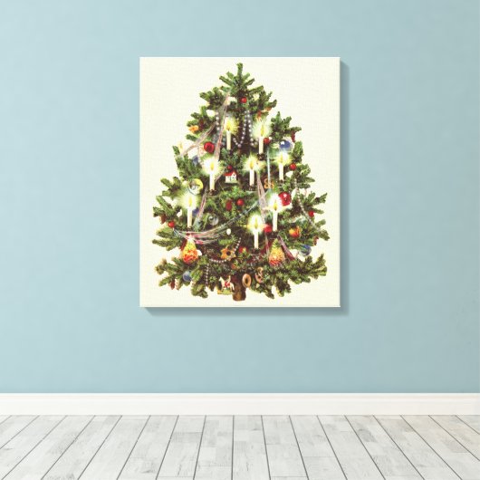 Oud Kerstmis, Versierde Victoriaanse Boom Canvas Afdruk (Insitu (Houten vloer))