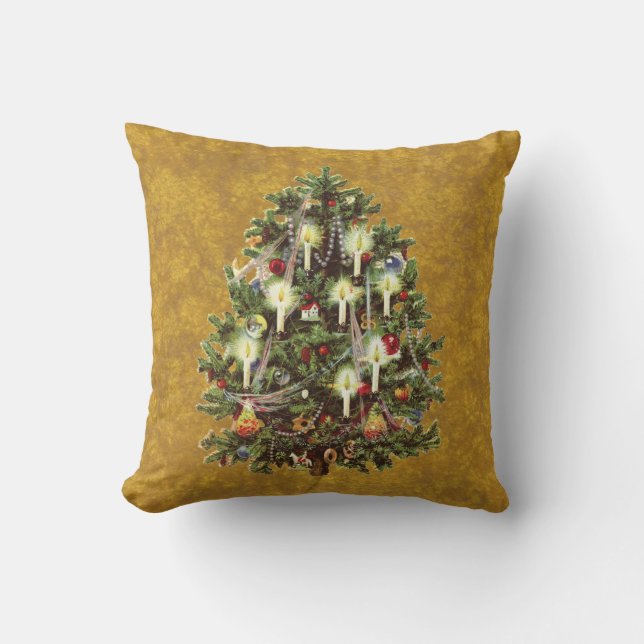 Oud Kerstmis, Versierde Victoriaanse Boom Kussen (Voorkant)