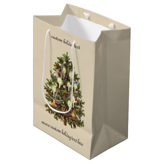 Oud Kerstmis, Versierde Victoriaanse Boom Medium Cadeauzakje (Voorkant Gekanteld)
