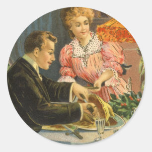 Oud Kerstmis, Victoriaans familiediner Ronde Sticker
