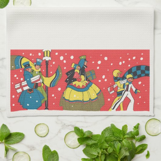 Oud Kerstmis, Victoriaans gezin Theedoek (Gevouwen)