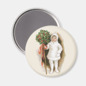 Oud Kerstmis, Victoriaans meisje met hulst Magneet (Voorkant / Achterkant)