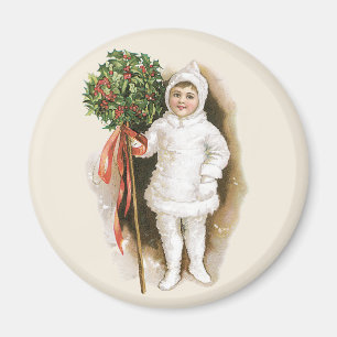 Oud Kerstmis, Victoriaans meisje met hulst Magneet