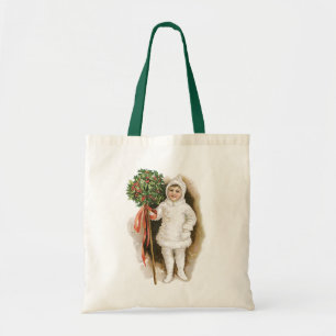 Oud Kerstmis, Victoriaans meisje met hulst Tote Bag