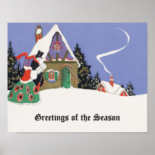 Oud Kerstmis, Victoriaans Paar gaat naar Feest Poster