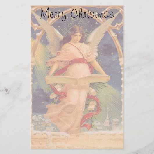 Oud Kerstmis, Victoriaanse engel leest Bijbel Briefpapier (Voorkant)