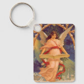 Oud Kerstmis, Victoriaanse engel leest Bijbel Sleutelhanger (Voorkant)