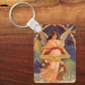 Oud Kerstmis, Victoriaanse engel leest Bijbel Sleutelhanger (Voorkant)