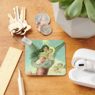 Oud Kerstmis, Victoriaanse engel met baby Jezus Sleutelhanger