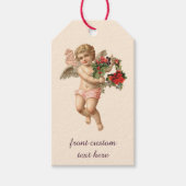 Oud Kerstmis, Victoriaanse engel met bloemenkrans Cadeaulabel (Voorkant)