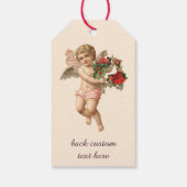 Oud Kerstmis, Victoriaanse engel met bloemenkrans Cadeaulabel (Achterkant)