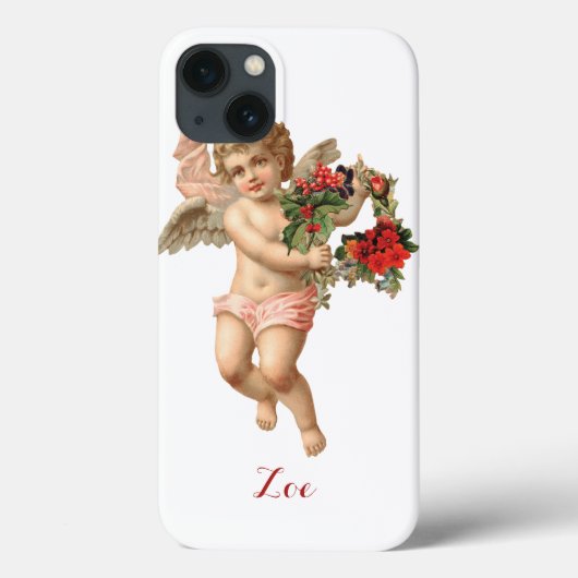 Oud Kerstmis, Victoriaanse engel met bloemenkrans Case-Mate iPhone Case (Achterkant)