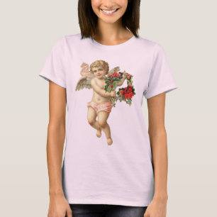 Oud Kerstmis, Victoriaanse engel met bloemenkrans T-shirt