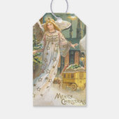 Oud Kerstmis, Victoriaanse engel met boom Cadeaulabel (Voorkant)