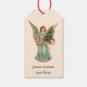 Oud Kerstmis, Victoriaanse engel met boom Cadeaulabel (Voorkant)
