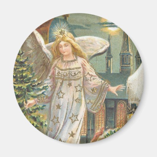 Oud Kerstmis, Victoriaanse engel met boom Magneet (Voorkant)