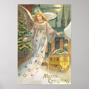 Oud Kerstmis, Victoriaanse engel met boom Poster