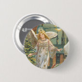 Oud Kerstmis, Victoriaanse engel met boom Ronde Button 5,7 Cm (Voorkant /achterkant)