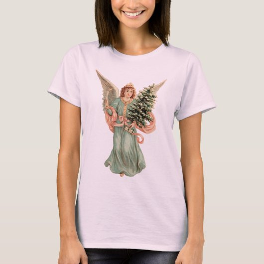Oud Kerstmis, Victoriaanse engel met boom T-shirt (Voorkant)