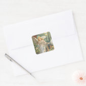 Oud Kerstmis, Victoriaanse Engel met Boom Vierkante Sticker (Envelop)