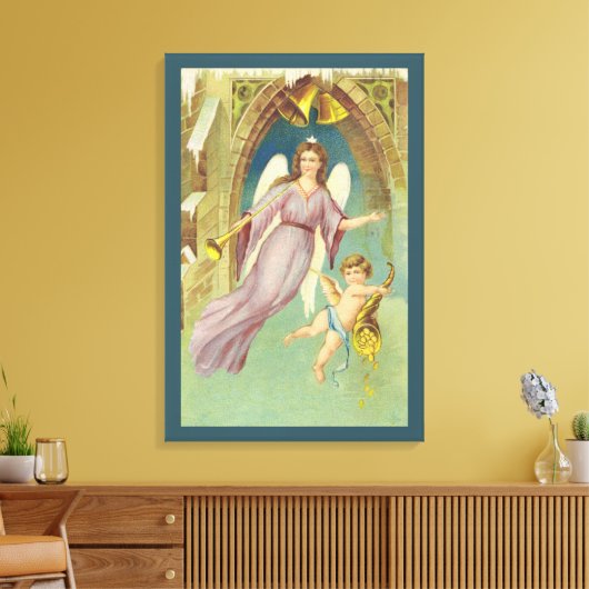 Oud Kerstmis, Victoriaanse engel met cherubijn Canvas Afdruk (Insitu (Woonkamer))