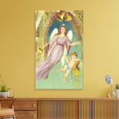 Oud Kerstmis, Victoriaanse engel met cherubijn Canvas Afdruk (Insitu (Woonkamer))