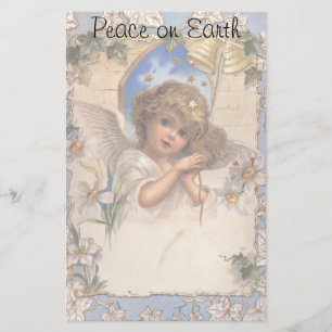Oud Kerstmis, Victoriaanse engel met gouden bellen Briefpapier