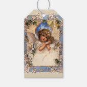 Oud Kerstmis, Victoriaanse engel met gouden bellet Cadeaulabel (Voorkant)