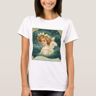Oud Kerstmis, Victoriaanse engel met gouden sterre T-shirt
