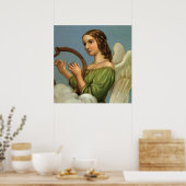 Oud Kerstmis, Victoriaanse engel met muziekharp Poster (Keuken)