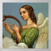 Oud Kerstmis, Victoriaanse engel met muziekharp Poster (Voorkant)