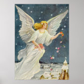 Oud Kerstmis Victoriaanse Engel met Sterren Rozen Poster (Voorkant)
