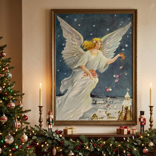 Oud Kerstmis Victoriaanse Engel met Sterren Rozen Poster