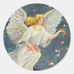 Oud Kerstmis Victoriaanse engel met sterren Rozen Ronde Sticker